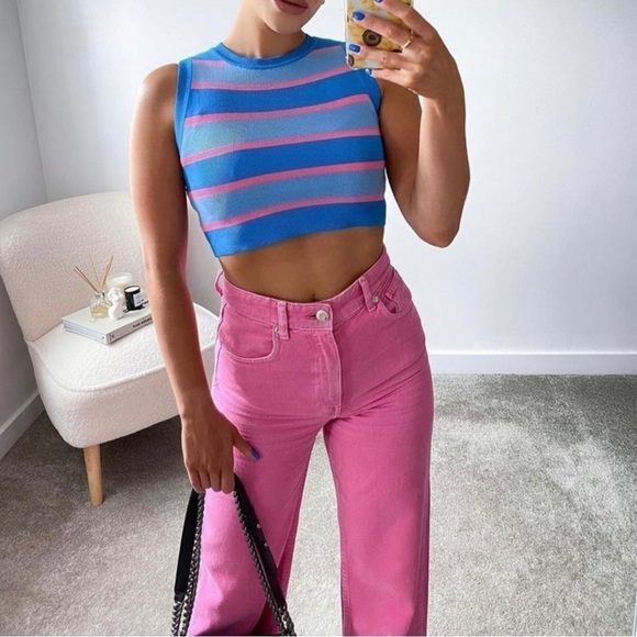 Zara Hot Pink Jeans Barbie Denim High Rise Straight 90s Y2K Street Festival 8 - Picture 6 of 15
